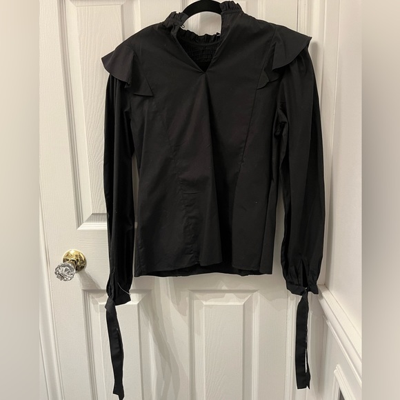 Zara Black Ruffle Smocked Long Sleeve Blouse Top - Picture 7 of 10